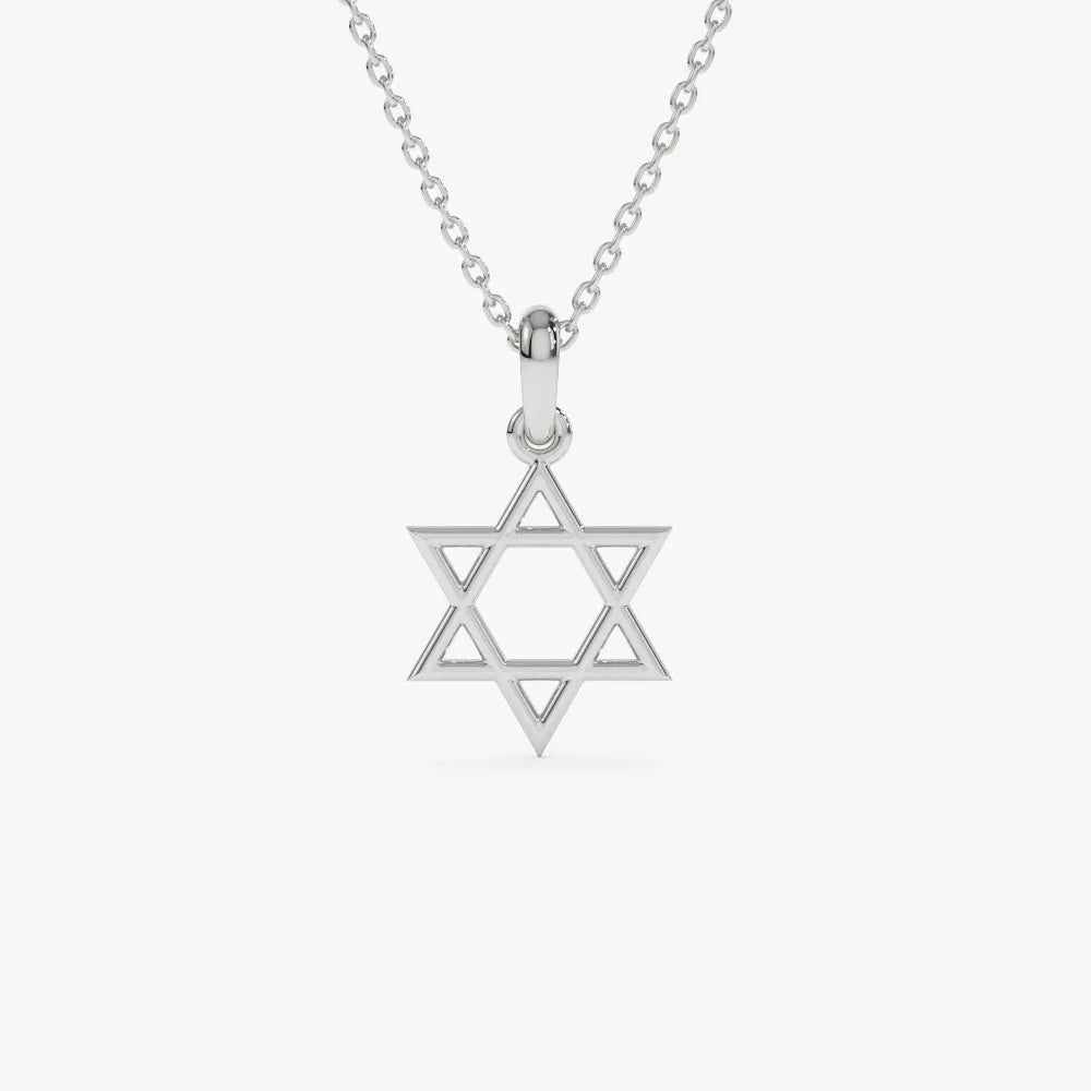 14k Solid Gold Star of David Pendant Necklace