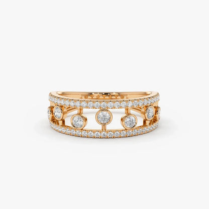 14k Gold Round Diamond 0.48ctw Double Row Pave Floating Bezel Set Ring