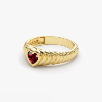 14K Solid Gold Heart Shape Garnet 0.40 Carat Beveled Ring