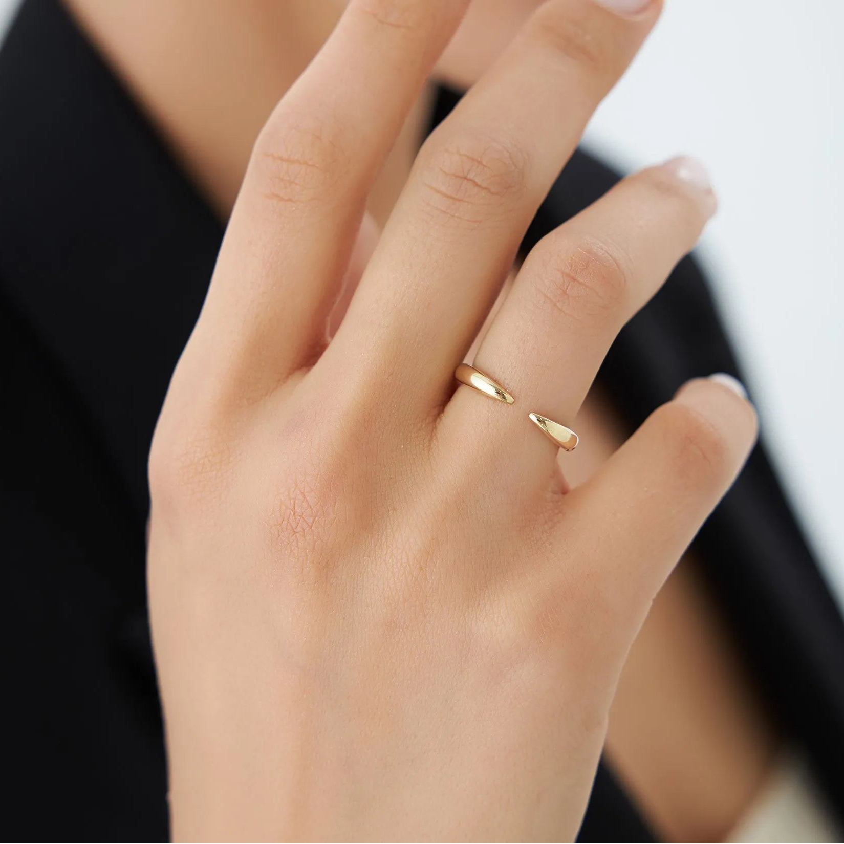 14k Solid Gold Open Claw Cuff Ring 3mm Minimalist Stackable Band