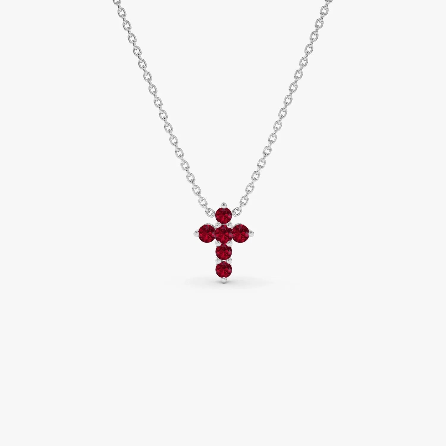 14k Solid Gold Round Ruby Tiny Cross Pendant Necklace 0.25 Carat Prong Setting