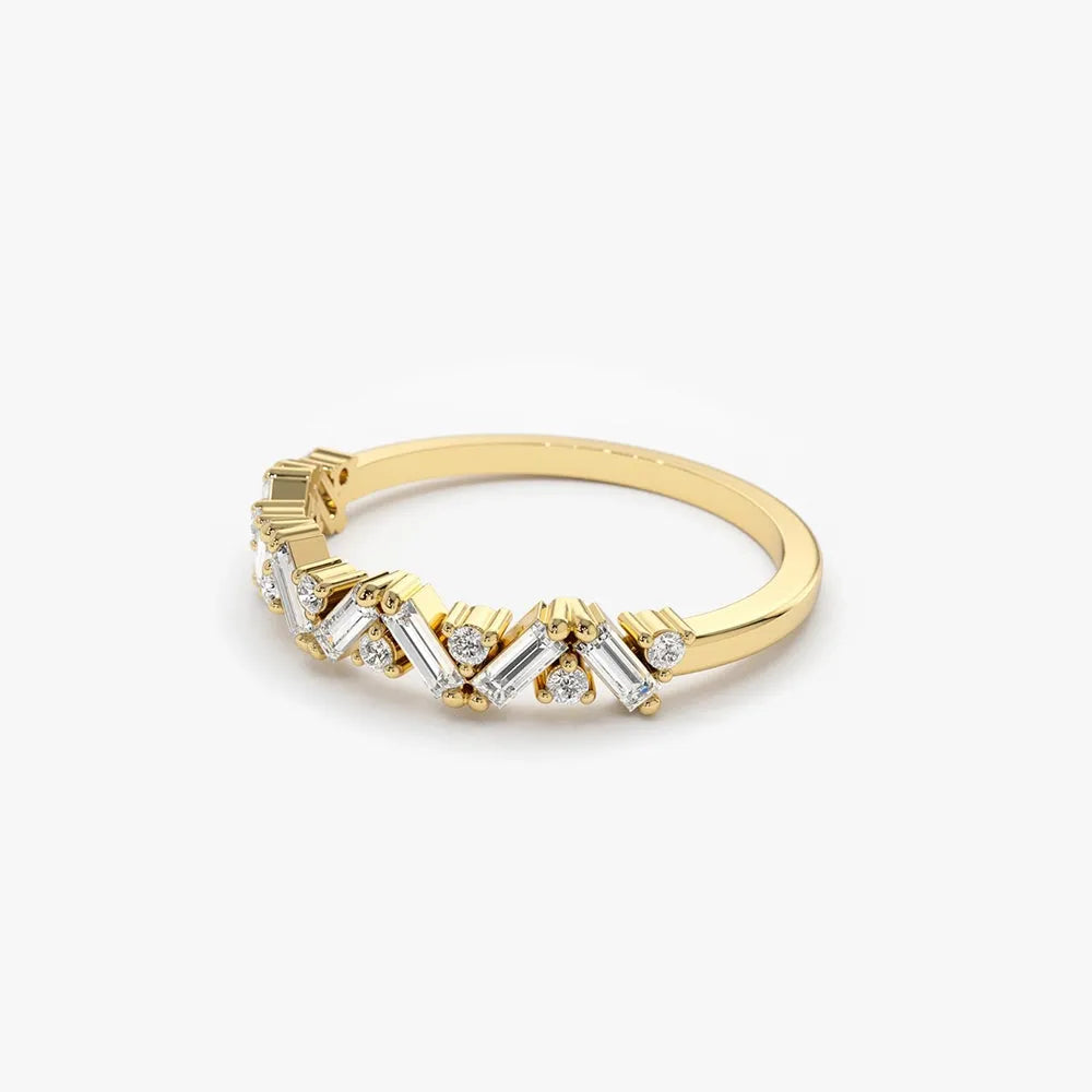 14K Gold 0.35 Carat Baguette and Round Diamond Slanted Prong Set Ring