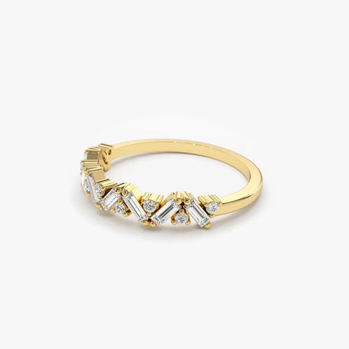 14K Gold 0.35 Carat Baguette and Round Diamond Slanted Prong Set Ring