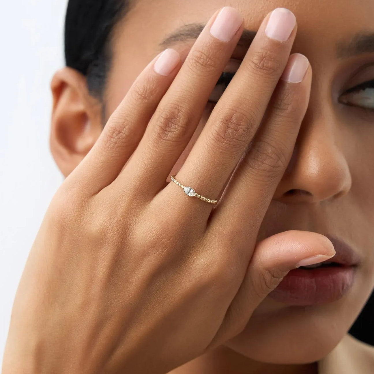14k Solid Gold Diamond Marquise Ring Bezel Set Rope Band
