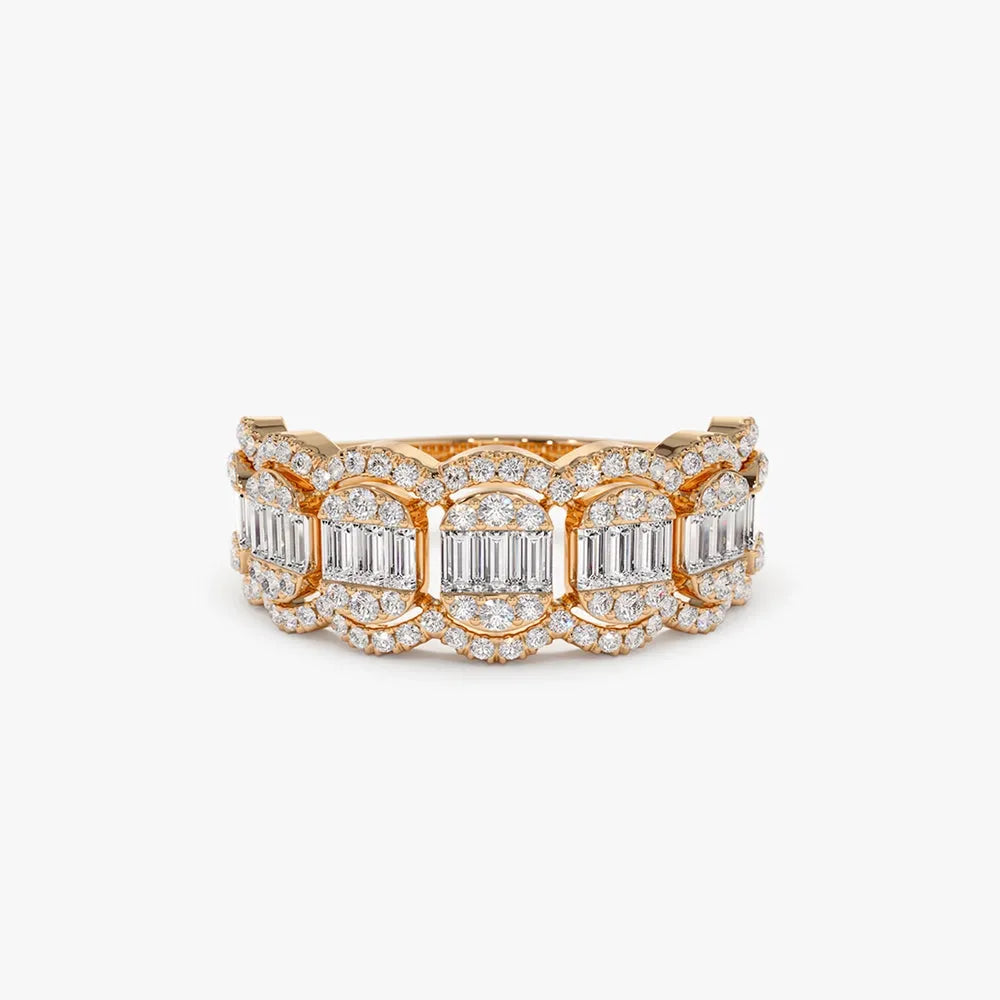 14k Gold Baguette Diamond 1.00ctw Halo Micro Pave Illusion Ring