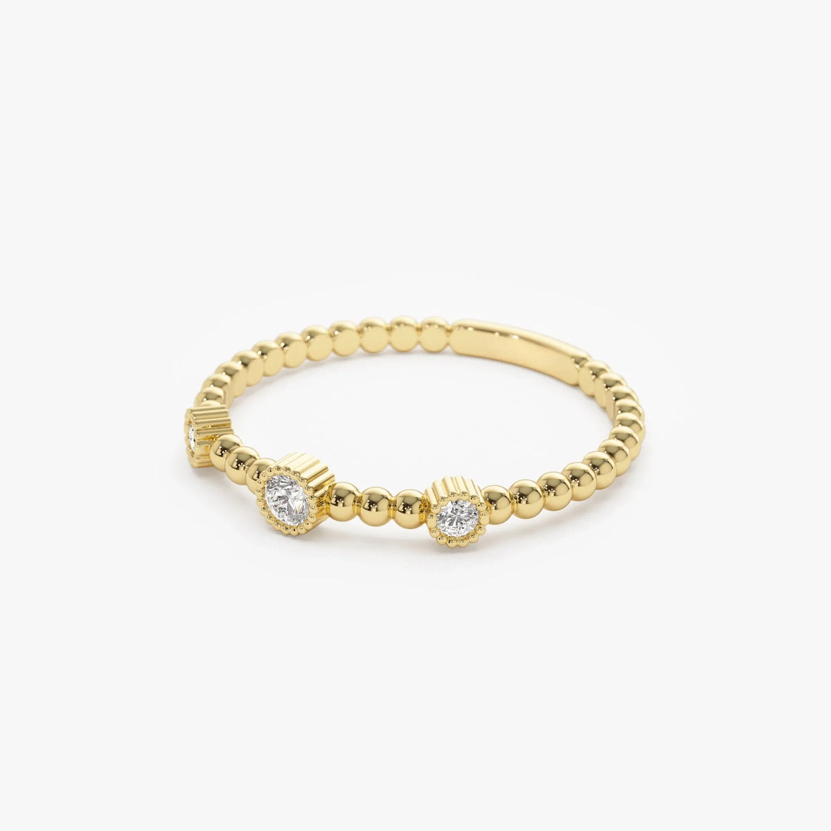 14k Solid Gold Round Diamond 0.12 ctw Three Bezel Setting Bead Band Ring
