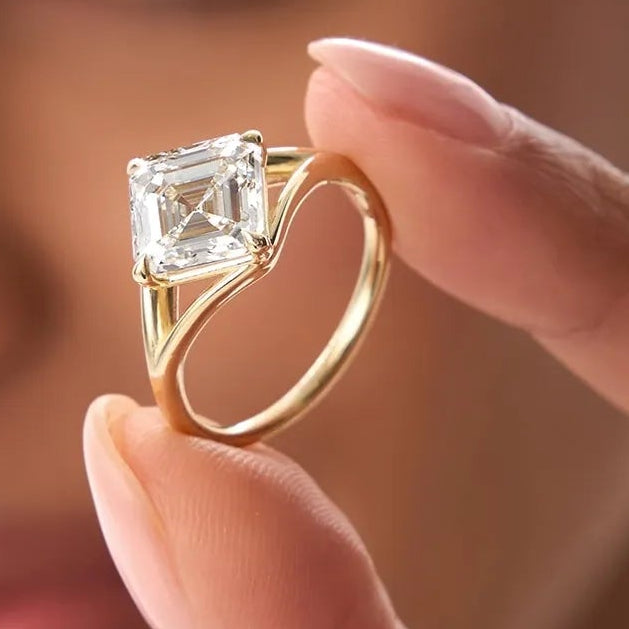 3.00 Ctw Asscher Cut Lab Grown Diamond Engagement Ring in 14K Gold
