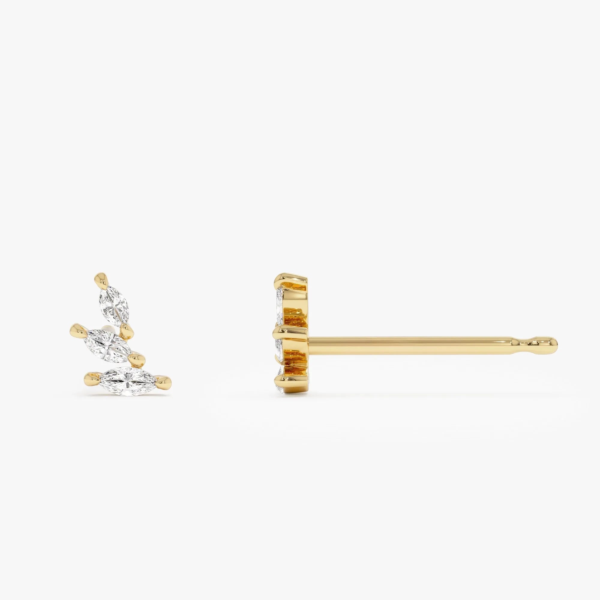 14k Gold Diamond Marquise Cut Mini Ear Climber Earrings 0.20 ctw