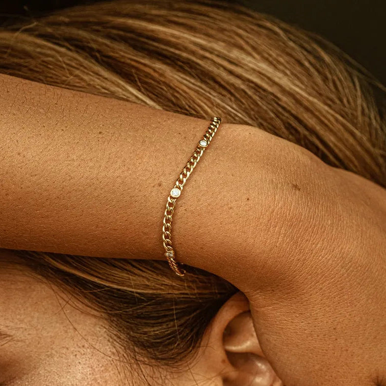 14K Solid Gold Lab Grown Diamond Round Bezel Cuban Link Chain Bracelet 0.6 Carat