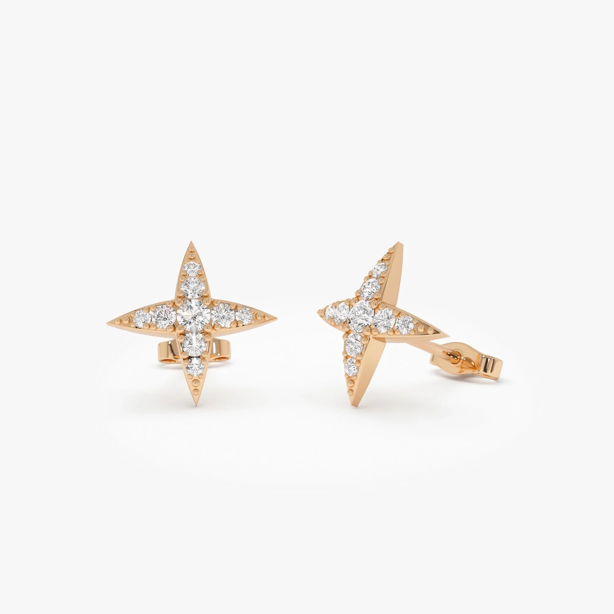 14k Gold Diamond Round Cut Cluster Star Stud Earrings 0.30 ctw