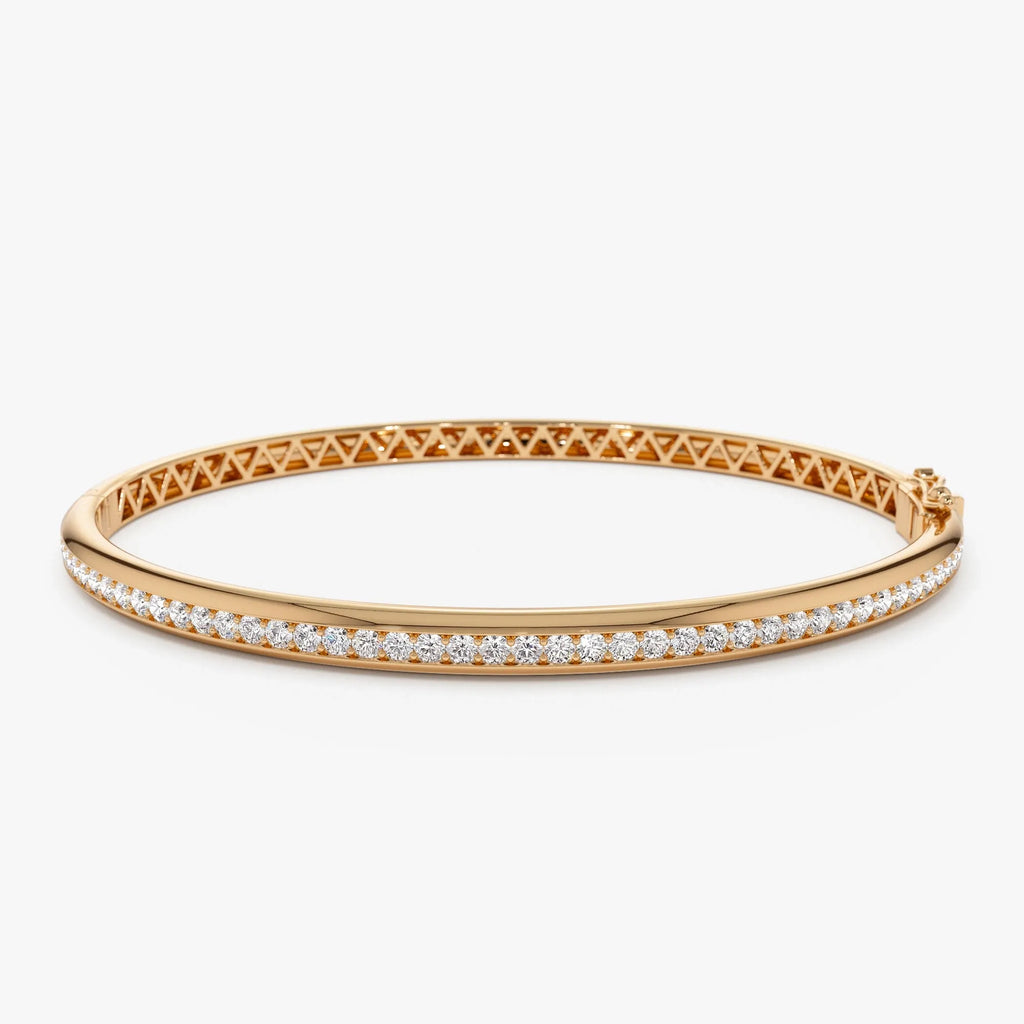 14K Solid Gold 1.00 CTW Round Diamond Dome Bangle