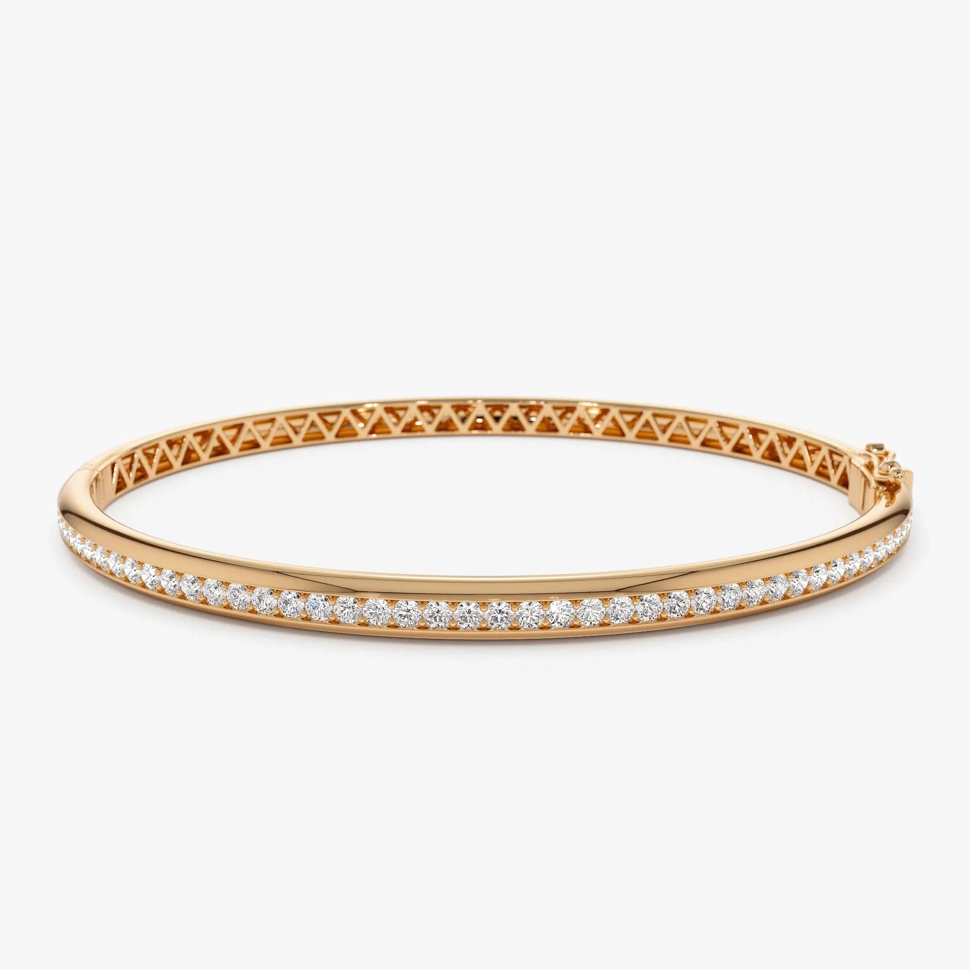 14K Solid Gold 1.00 CTW Round Diamond Dome Bangle