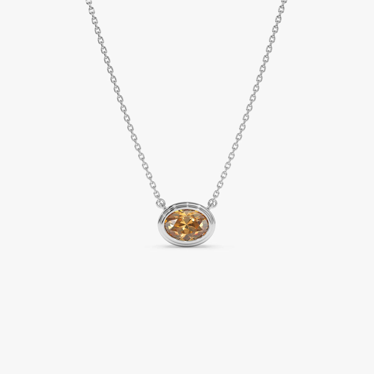 14k Solid Gold Citrine Oval Necklace 0.70 Carat Bezel Setting