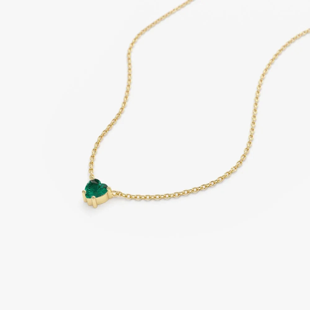 14k Solid Gold Heart Shape Emerald 0.30 CTW Necklace