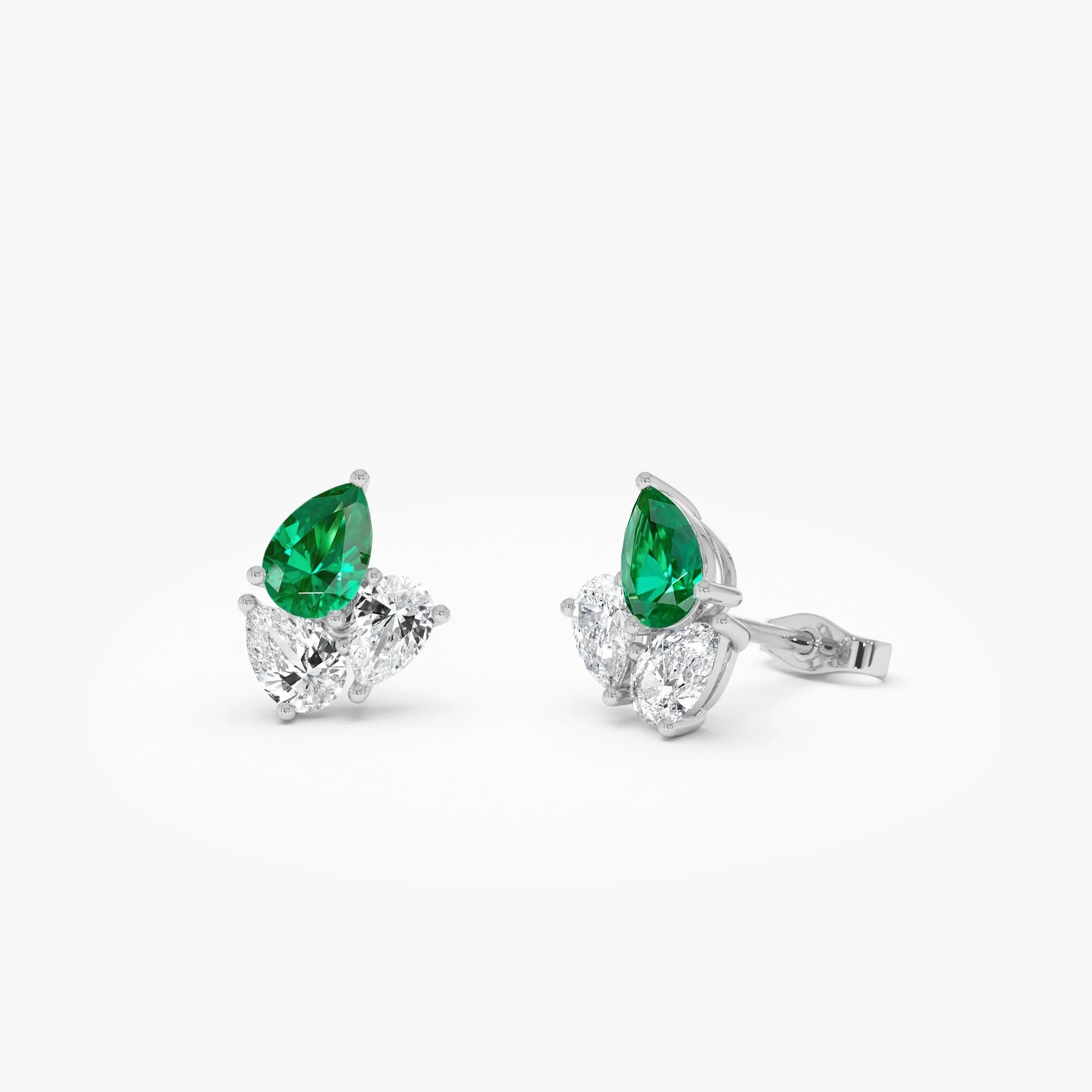 14k Gold Lab Grown Emerald and Diamond Pear Cut Stud Earrings 1.79 ctw
