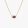 14k Solid Gold Ruby and Diamond Marquise Round Halo Necklace 0.30 Carat Prong Setting