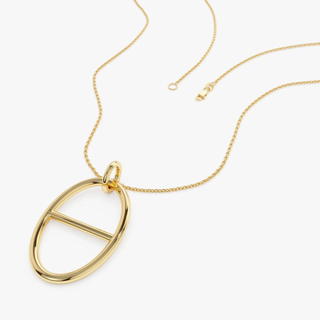 14k Solid Gold Minimalist Oval Pendant Necklace