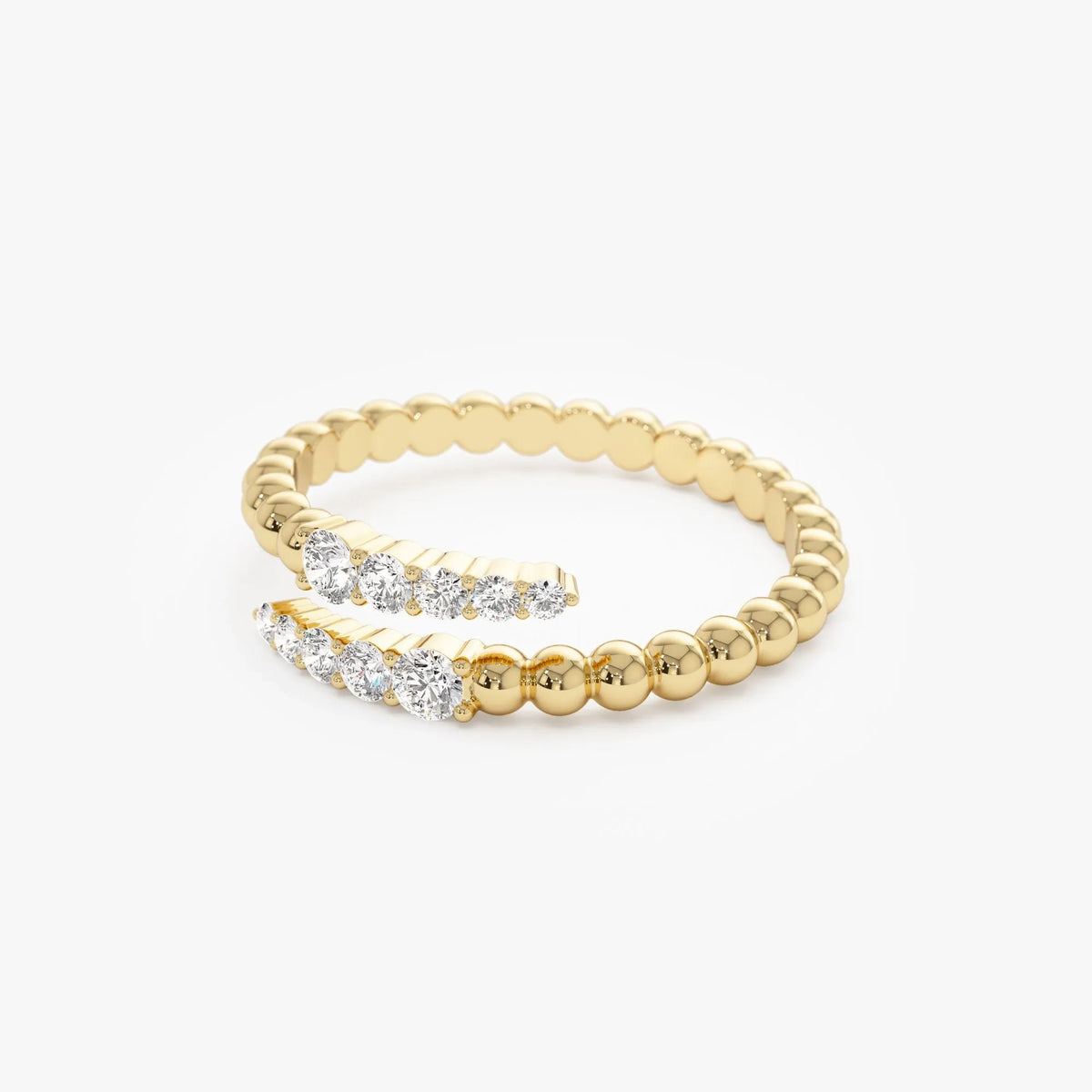 14k Solid Gold Round Diamond 0.25 Carat Beaded Crossover Ring