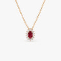 14k Solid Gold Ruby and Diamond Oval Halo Necklace 0.40 Carat