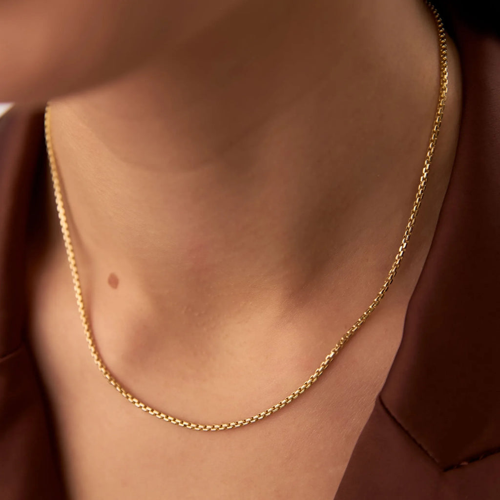 14k Solid Yellow Gold Box Chain Link Necklace