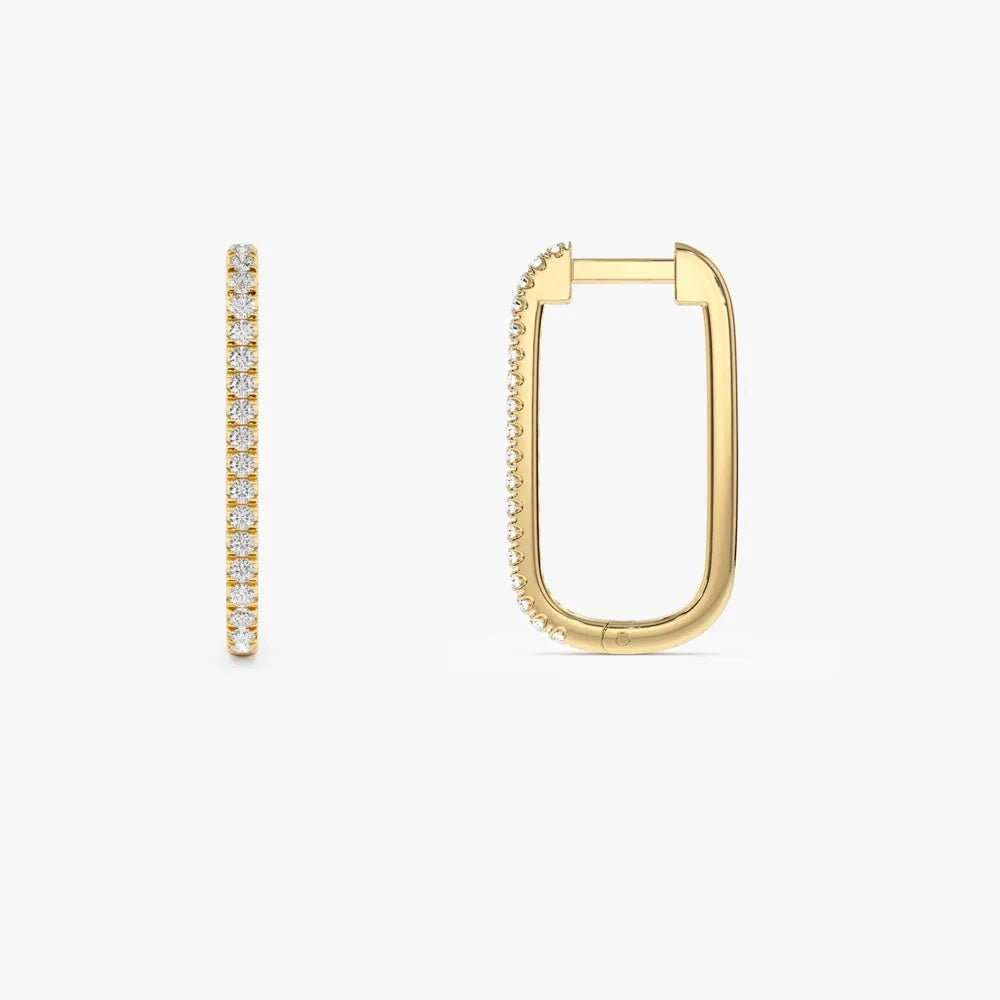 14k Gold Diamond Round Cut Paperclip Hoop Earrings Micro-Pave 0.30 ctw