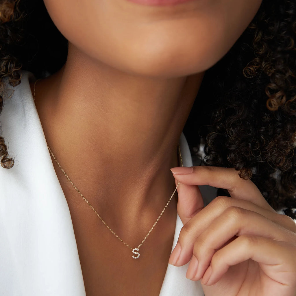 14k Solid Gold Round Diamond 0.13 to 0.18 CTW Micro Pave Initial Pendant Necklace