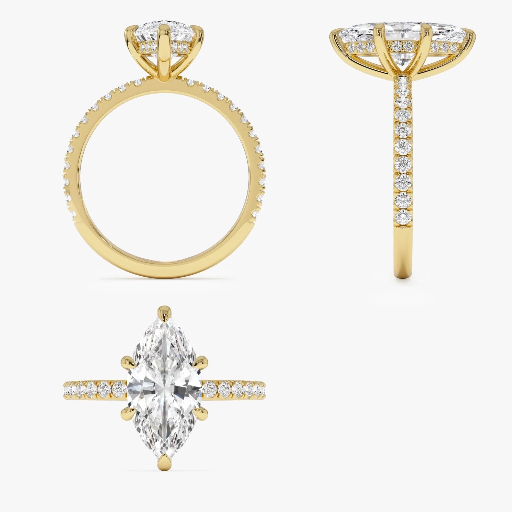 14k Gold 2.50 CTW Lab Grown Diamond Marquise Cut Pavé Hidden Halo Engagement Ring