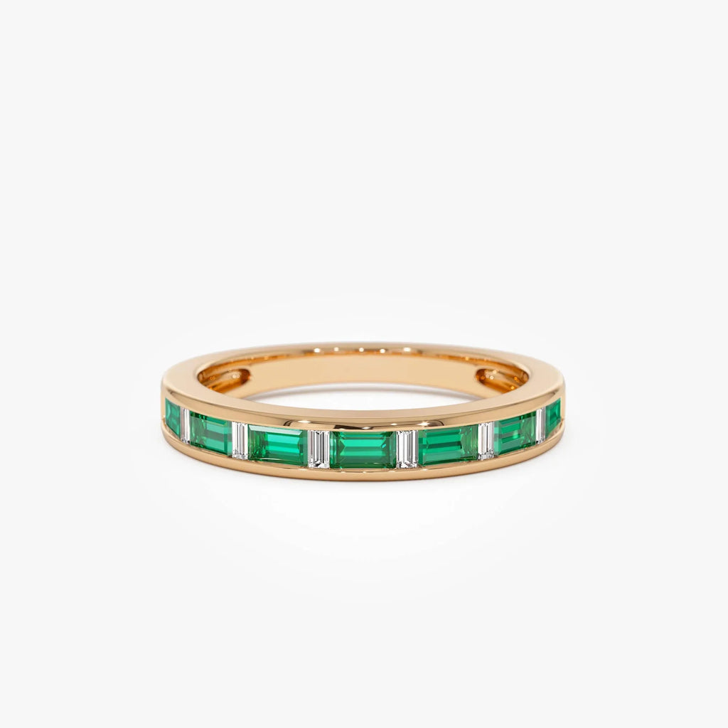 14K Gold Baguette Emerald and Diamond Band Ring 0.50 CTW Handcrafted Jewelry