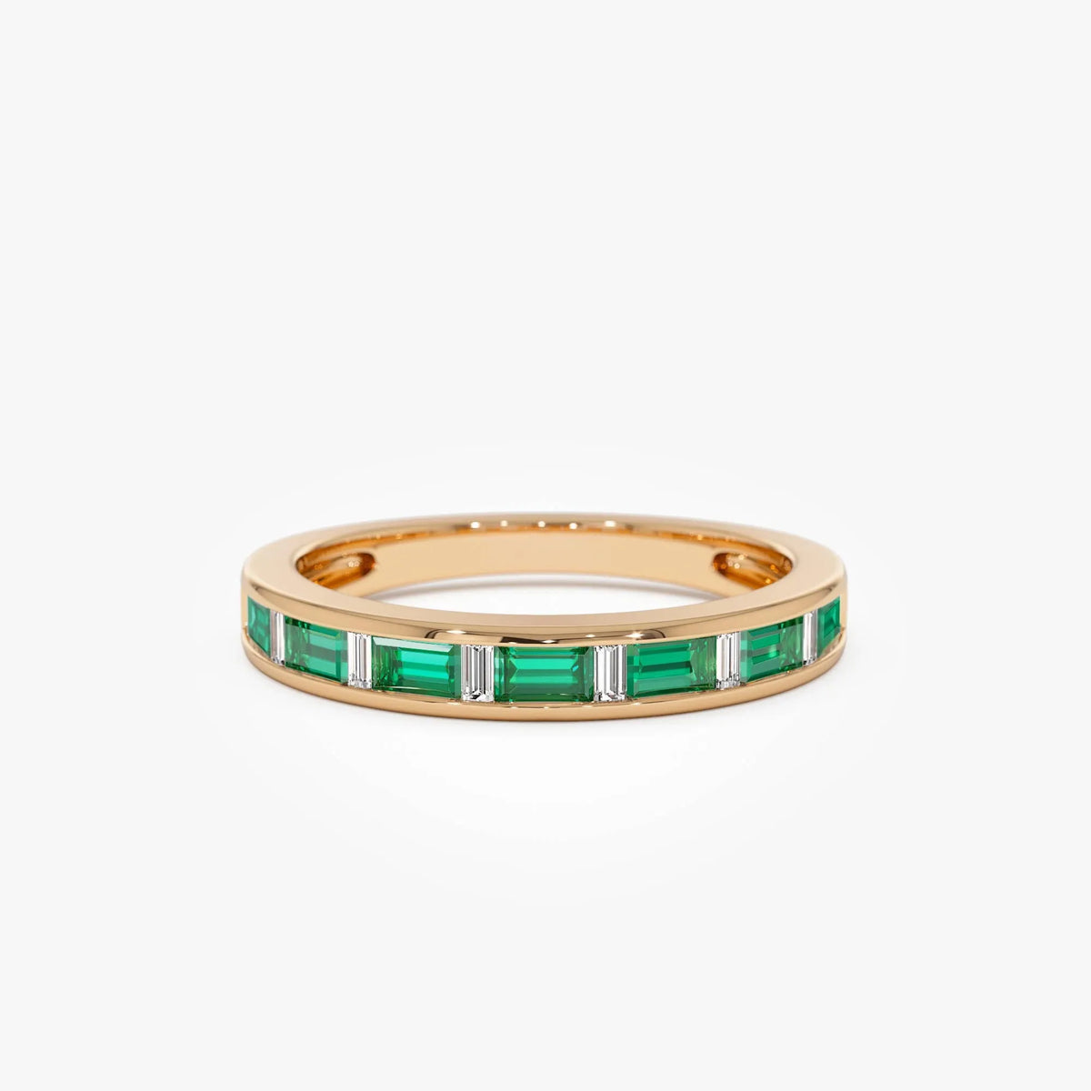 14K Gold Baguette Emerald and Diamond Band Ring 0.50 CTW Handcrafted Jewelry