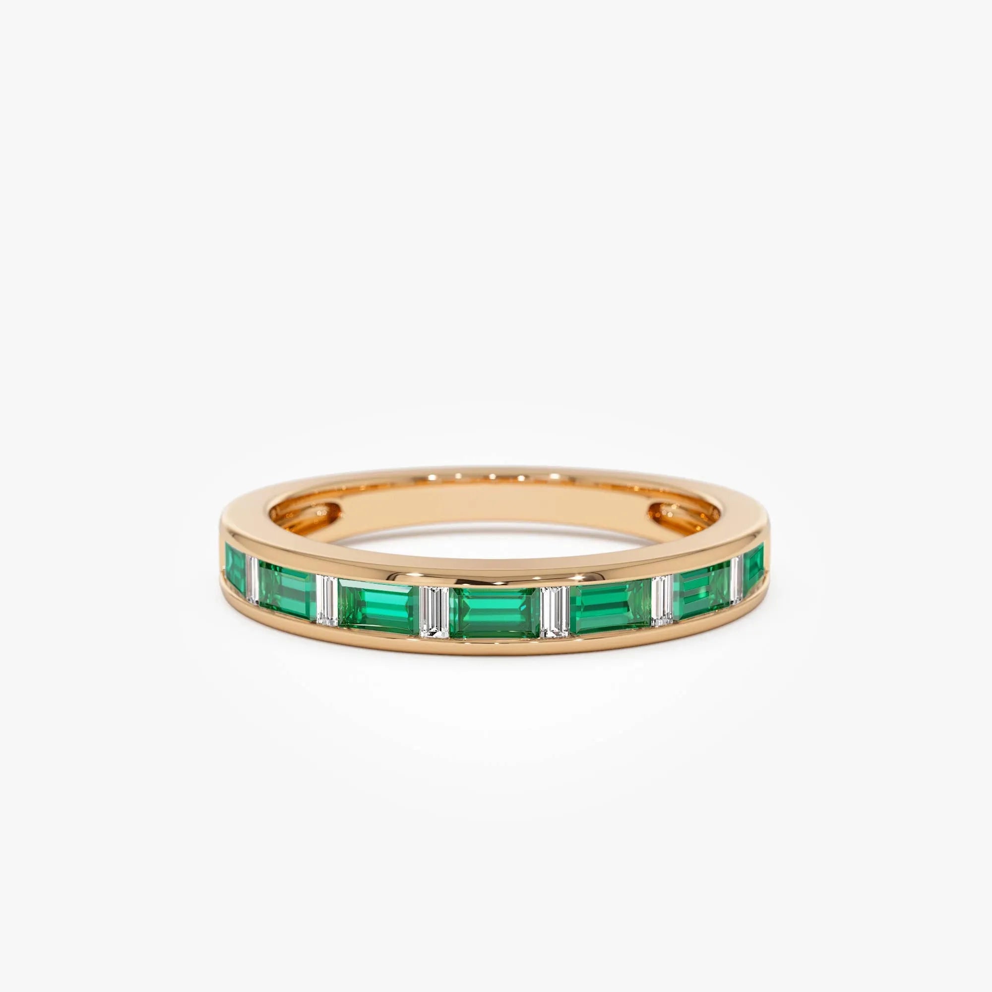 14K Gold Baguette Emerald and Diamond Band Ring 0.50 CTW Handcrafted Jewelry