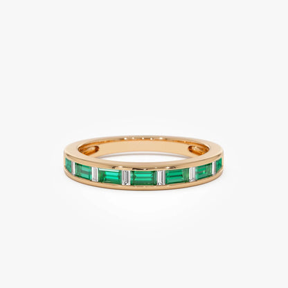 14K Gold Baguette Emerald and Diamond Band Ring 0.50 CTW Handcrafted Jewelry
