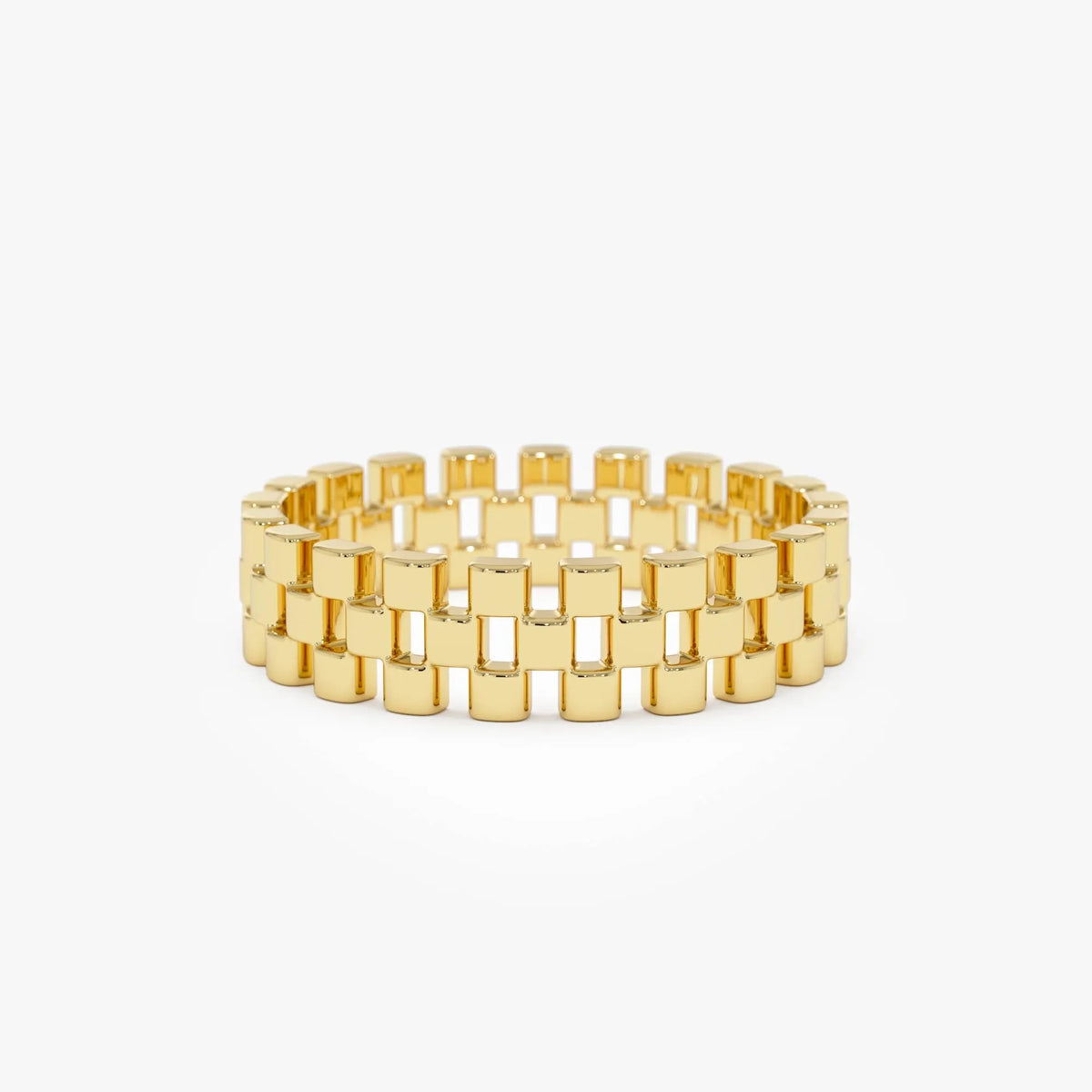 14k Gold 3 Row Link Ring Wide Statement Band