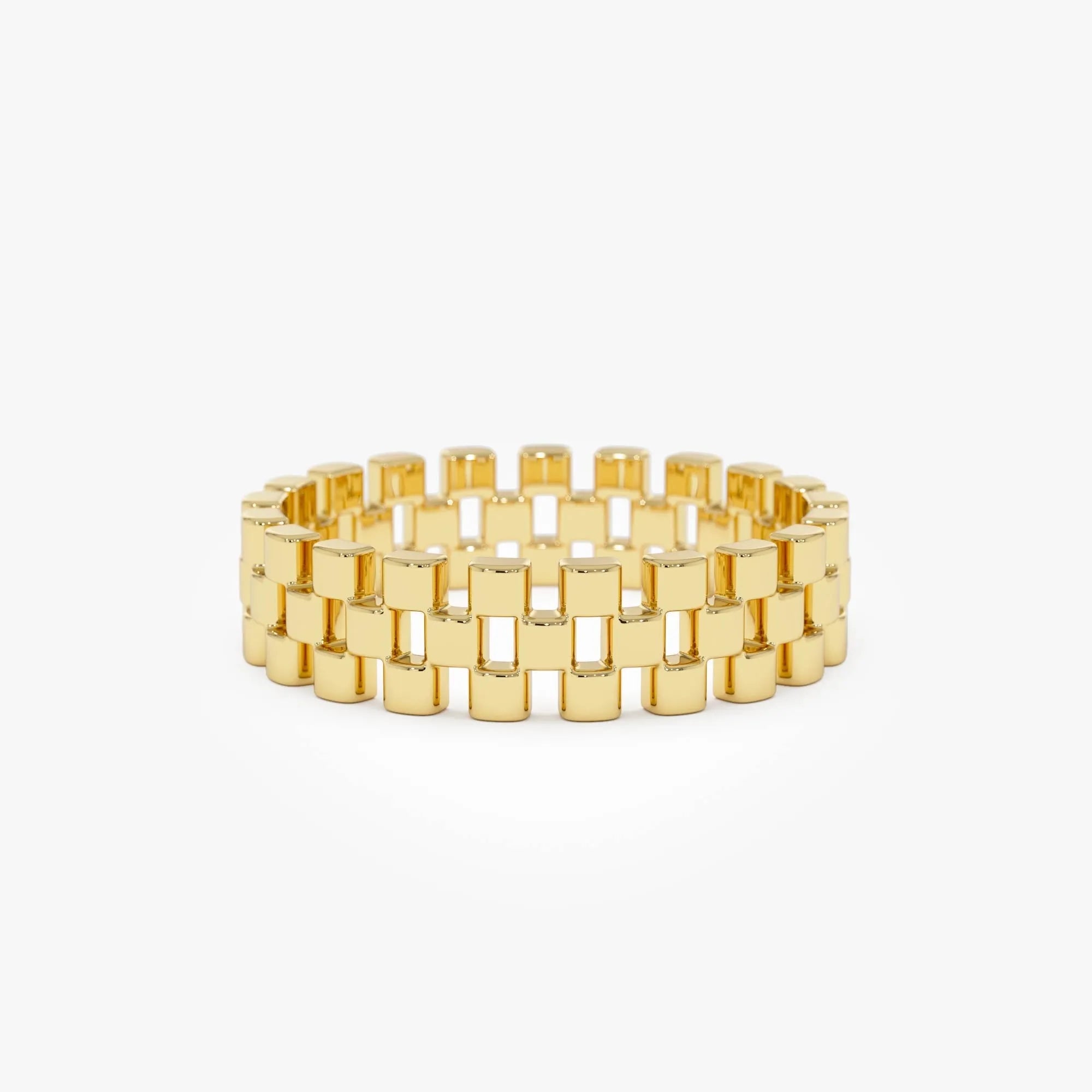 14k Gold 3 Row Link Ring Wide Statement Band