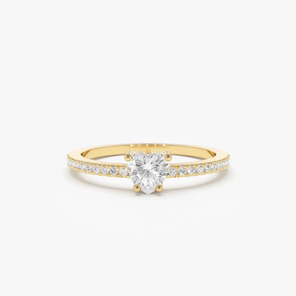 14k Gold 0.35 ctw Heart Shaped Diamond Ring with Round Accents