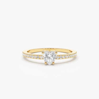 14k Gold 0.35 ctw Heart Shaped Diamond Ring with Round Accents