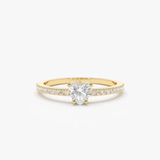 14k Gold 0.35 ctw Heart Shaped Diamond Ring with Round Accents