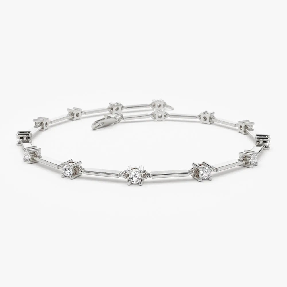 14K Solid Gold 0.85 CTW Round Diamond Infinity Bar Prong Set Bracelet