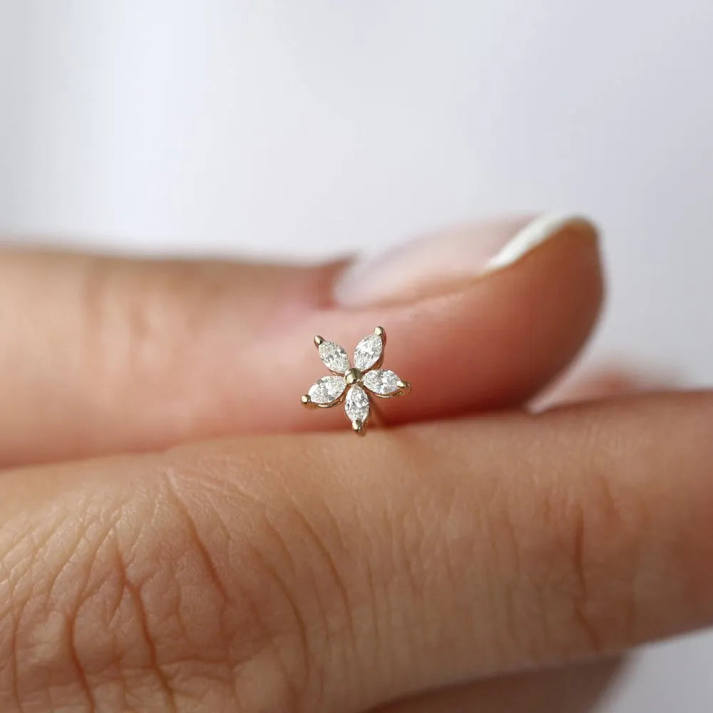 14k Gold Diamond Marquise Cut Floral Stud Earrings 0.33 ctw