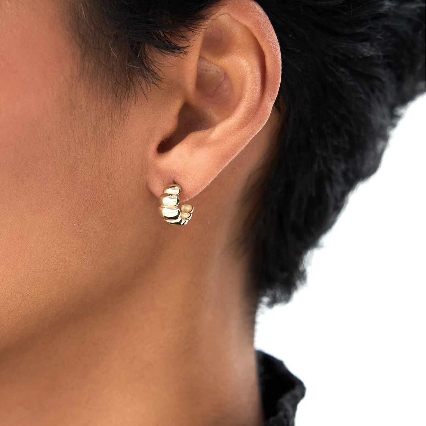 14k Gold Chunky Bubble Graduated Hoop Earrings 7mm Width