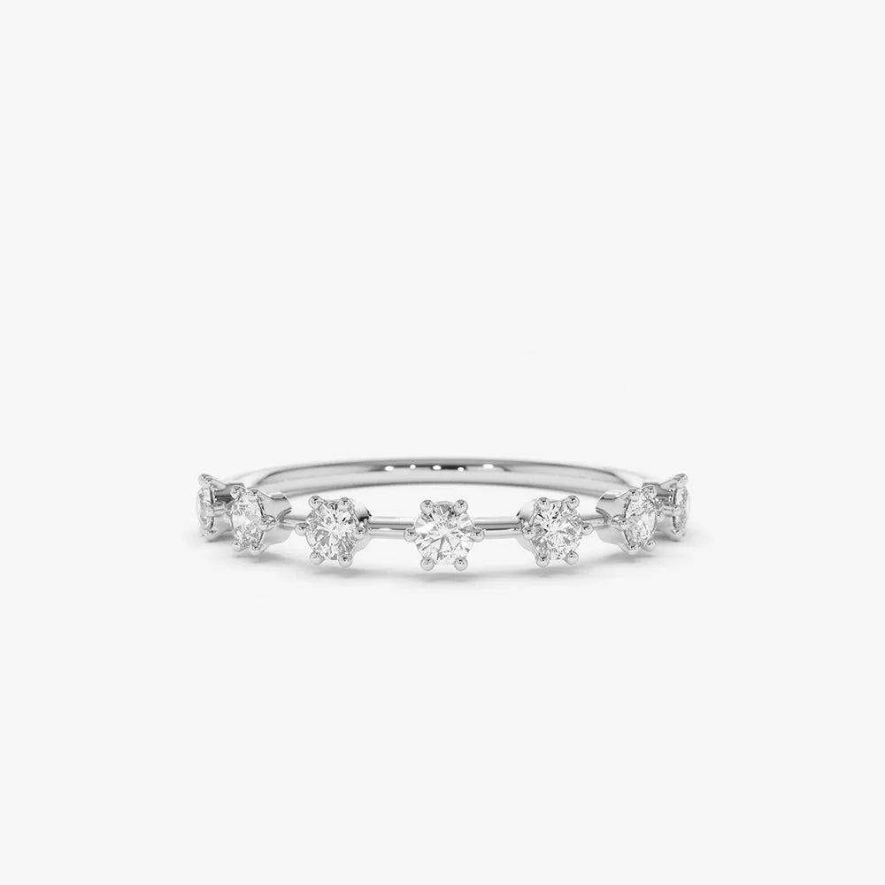 14K Solid Gold 0.25 CTW Round Diamond 7 Stone Micro Prong Wedding Ring