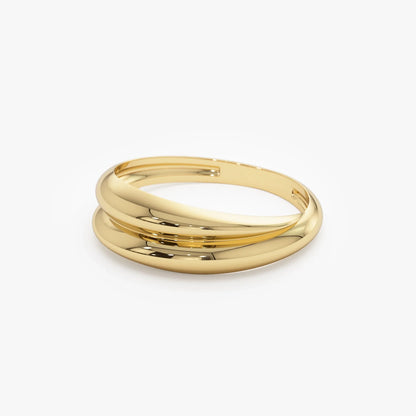 14k Solid Gold Dome Dual Band Stackable Statement Ring