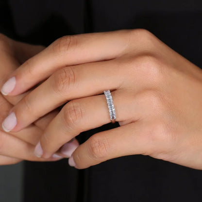 14k Gold 1.01 CTW Emerald Cut Diamond Prong Set Wedding Band