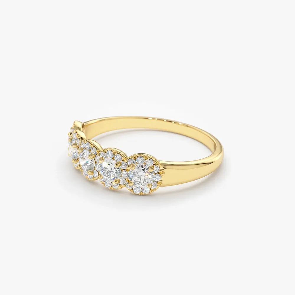 14k Solid Gold Round Cut Diamond Halo Micro Pave Wedding Band 0.52 ctw