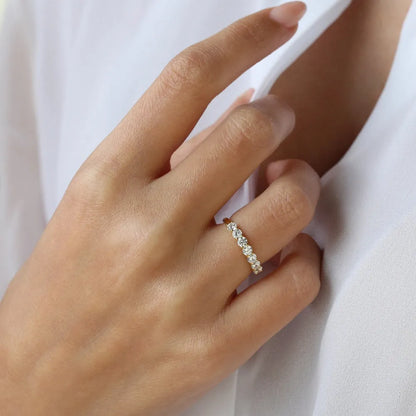 14K Solid Gold 0.70 ctw Round Diamond 7 Stone Basket Setting Ring