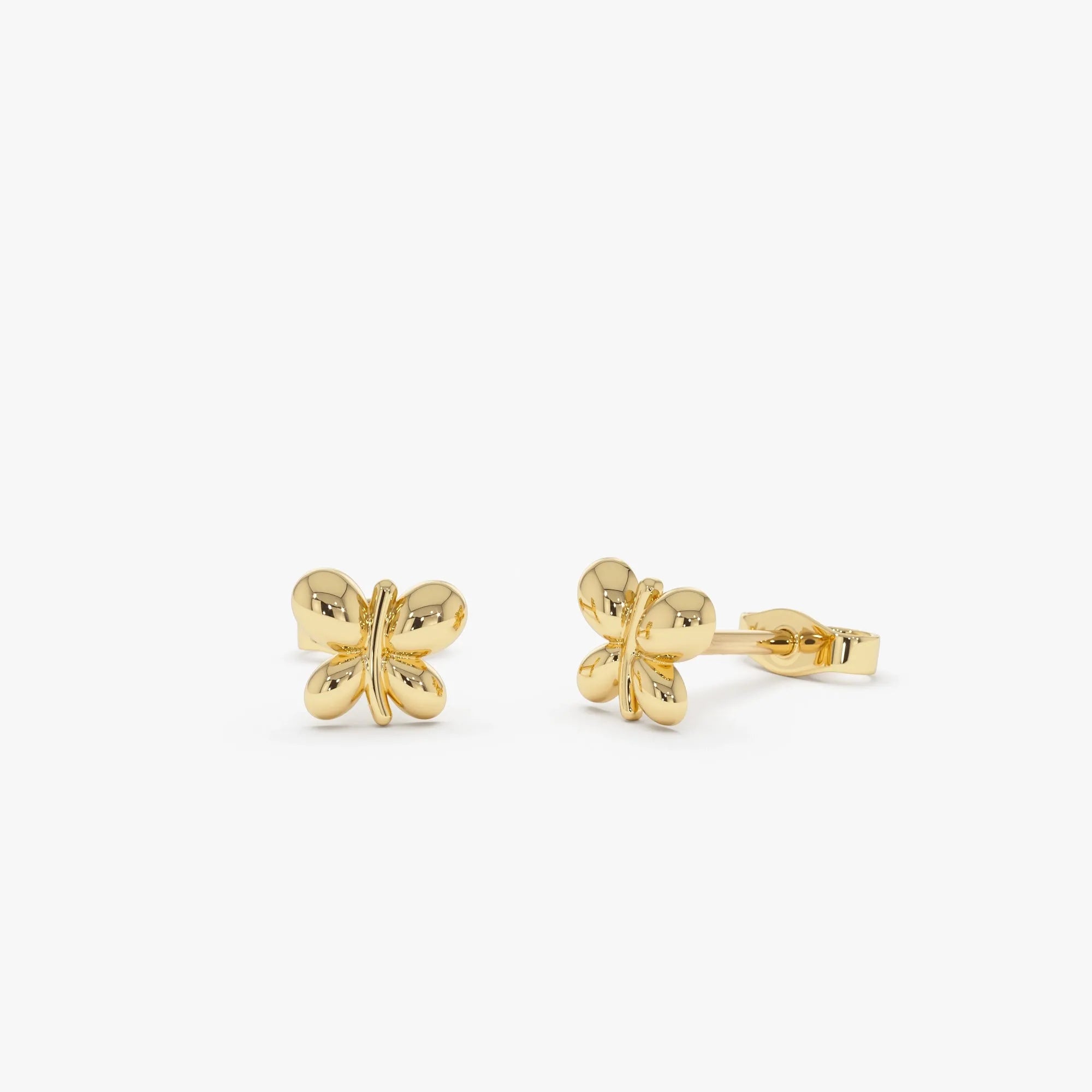 14k Solid Gold Bubble Butterfly Stud Earrings Minimalist Geometric Style