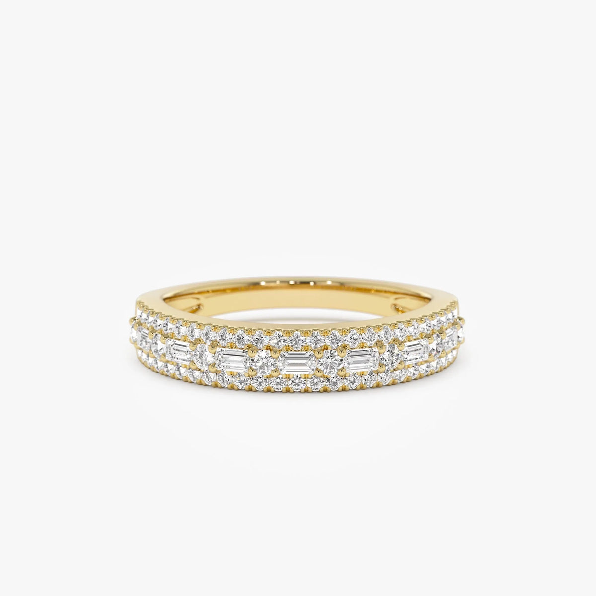 14K Solid Gold Baguette and Round Diamond 0.40 Carat Wedding Ring