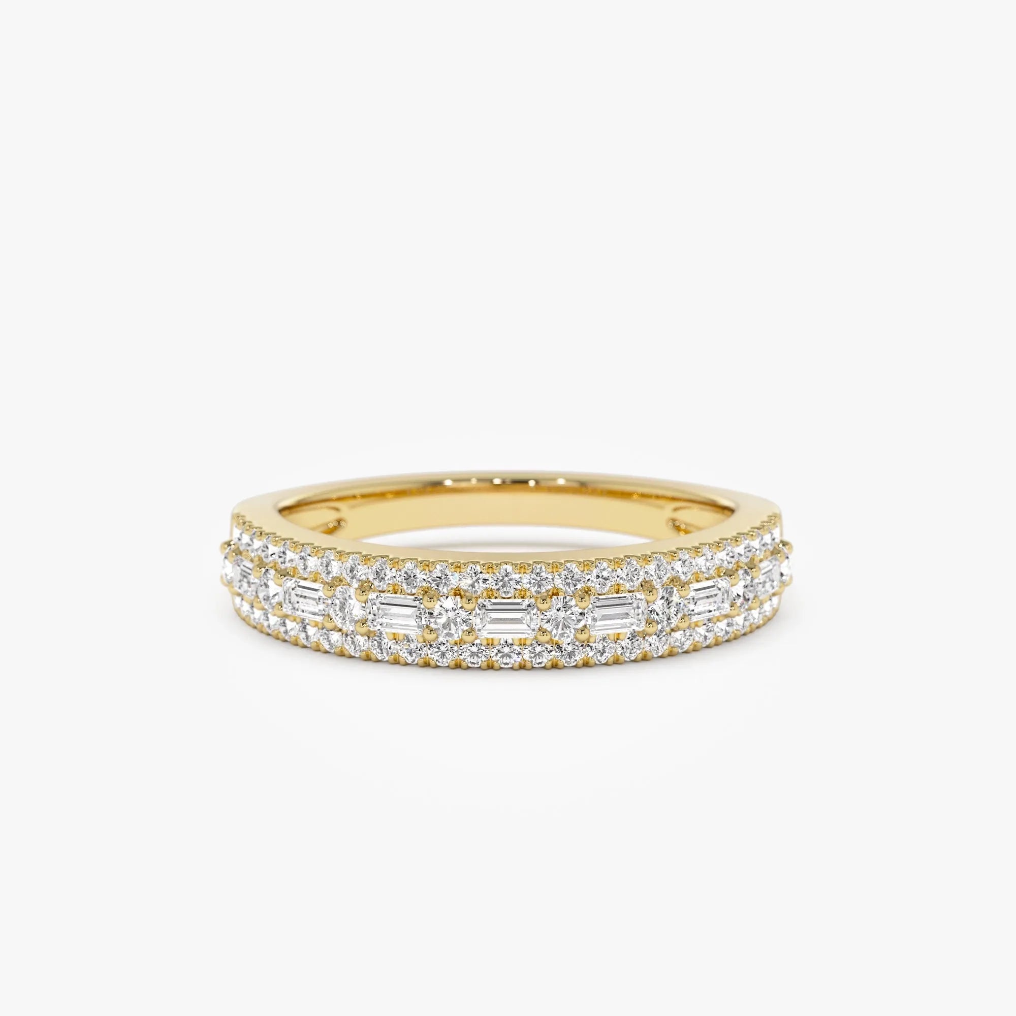 14K Solid Gold Baguette and Round Diamond 0.40 Carat Wedding Ring