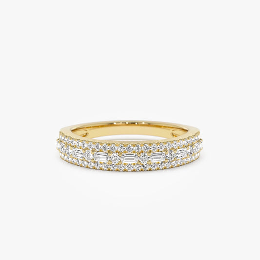 14K Solid Gold Baguette and Round Diamond 0.40 Carat Wedding Ring