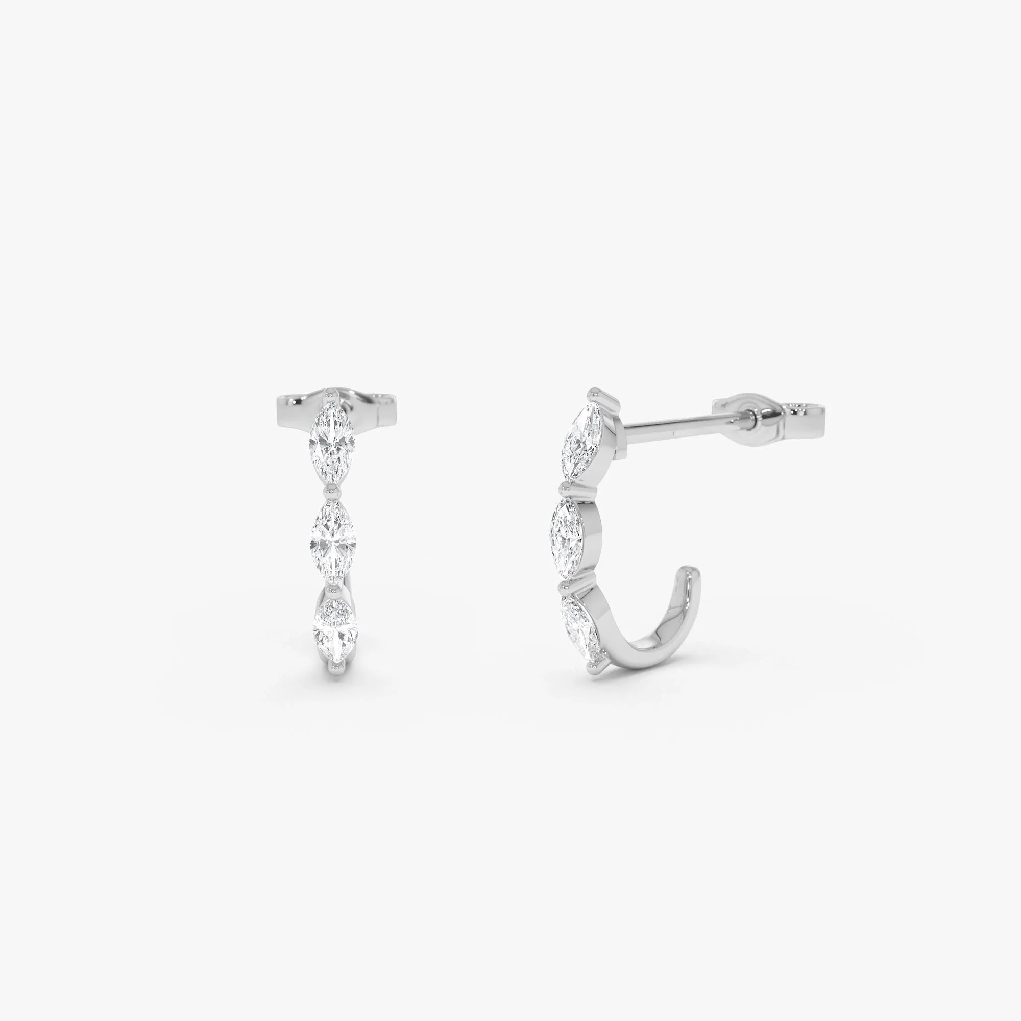 14k Gold Diamond Marquise Cut Open Hoop Earrings 0.45 ctw
