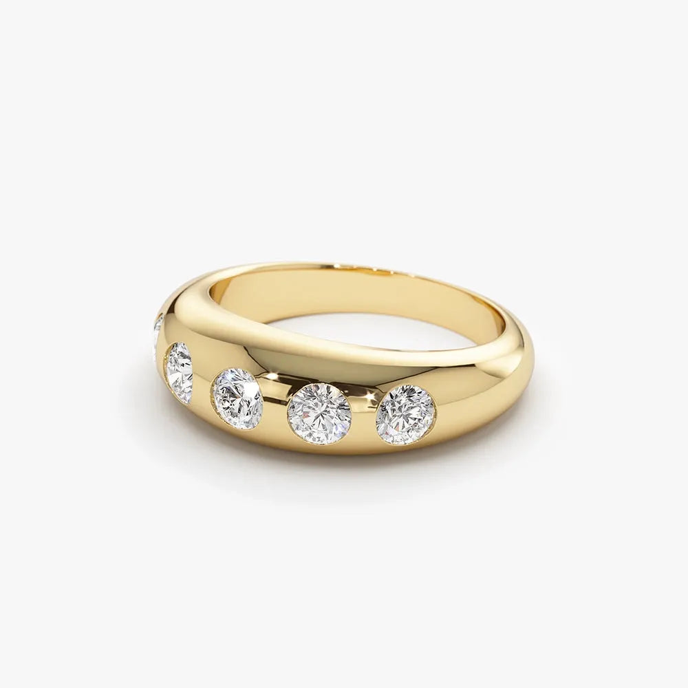 14K Solid Gold Round Diamond 0.90 Carat Dome Chunky Statement Ring